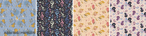 Set of classical music seamless patterns. Beautiful textures in different styles.