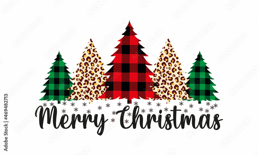 Merry Christmas Tree Buffalo Plaid Leopard plaid Vector and Clip Art Векторный объект Stock