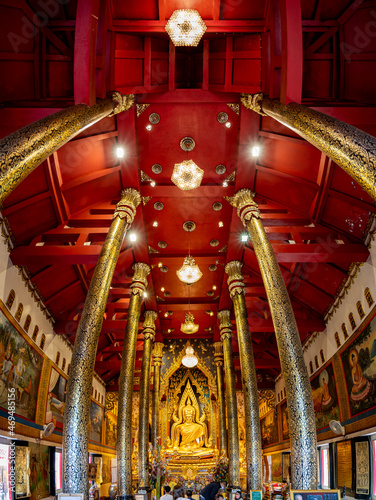 Phitsanulok, THAILAND - November 12, 2021: Somdet Nang Phaya Ruean Kaew is the name of the Buddha Statue in a chapel of Nang Phaya Temple, Phitsanulok province. photo