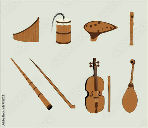 Balkan Romanian Traditional Folk Instruments vector illustrations