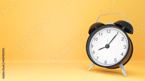 black alarm clock on yellow background,3d rendering