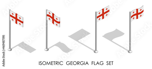 isometric flag of GEORGIA in static position and in motion on flagpole. 3d vector