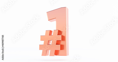 3d render of Hashtag icon with number one.
