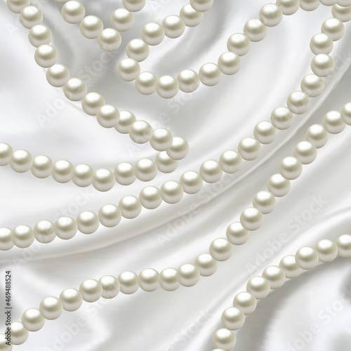 Pearl beads on silk fabric. A beautiful precious decoration. eps 10