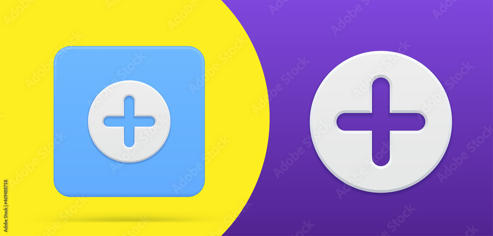 Plus mathematics symbol squared and circle button 3d simple icon vector illustration Plus mathematics symbol squared and circle button 3d simple icon vector illustration