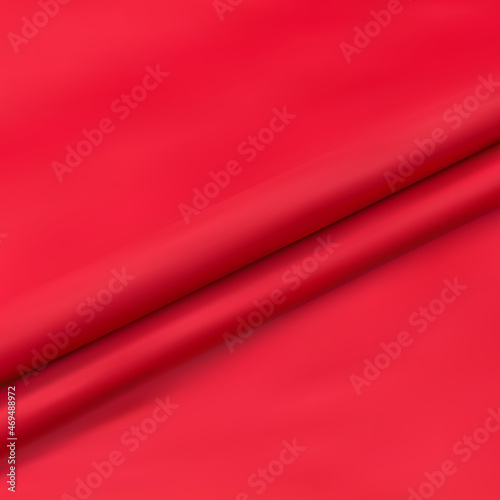 Red Satin Silky Cloth Fabric Textile Drape with Crease Wavy Folds background.With soft waves and,waving in the wind Texture of crumpled paper. object ,illustration. eps 10