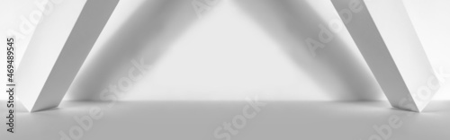 Abstract white 3d studio background for product presentation. Empty gray room with shadows of window. Display product with blurred backdrop.