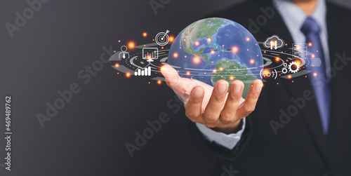 Future digital technology cyber virtual metaverse. Business global network connection application technology and digital marketing with big data analytics and business intelligence concept