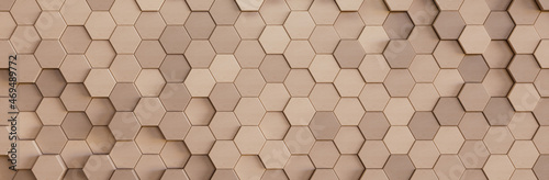 Abstract light background with hexagons. Imitation of wood or plywood. 3d render.