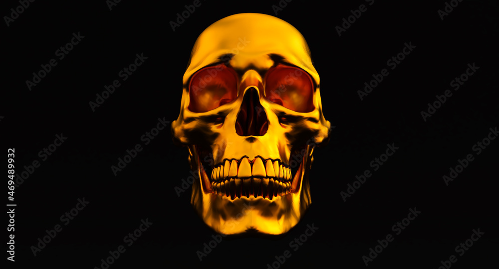 golden Human skull in full face isolated on background, 3D render golden Human skull in full face isolated on background, 3D render