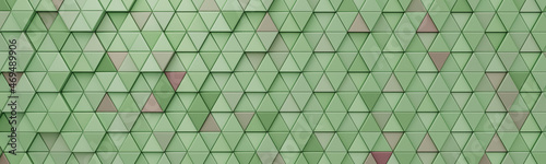 Abstract geometric background with green and pink triangles and hexagons. 3d illustration.