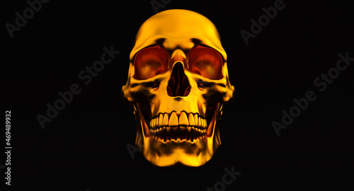 golden Human skull in full face isolated on background, 3D render