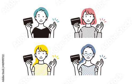 クレジットカードを持つ女性セット