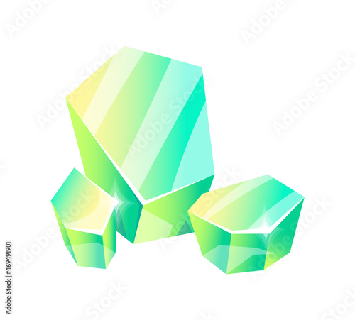 Glossy aquamarine. Crystal stones, turquoise glass prism, cartoon vector illustration