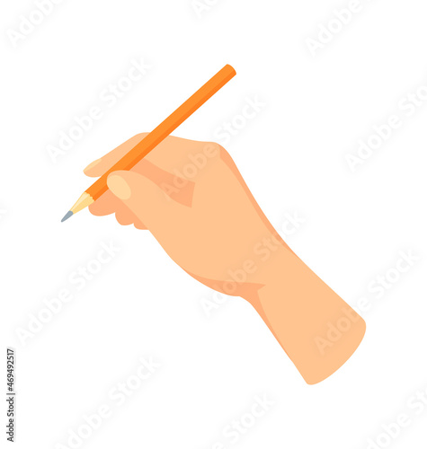 Hand writes in pencil. Artist draws vintage sketch, cartoon vector illustration