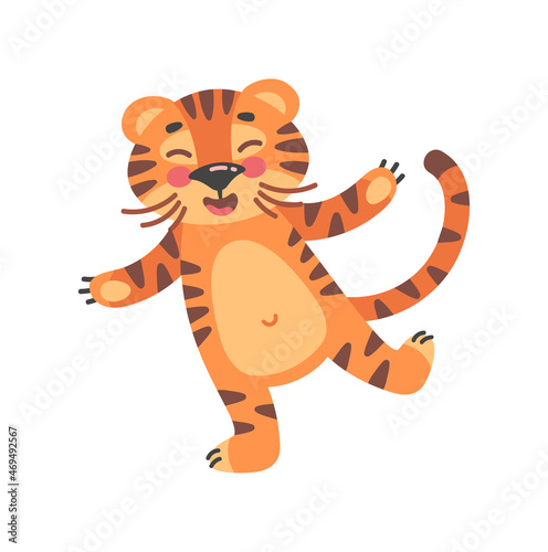 Fototapeta Naklejka Na Ścianę i Meble -  Happy cubs tiger. Chinese young tigers in joy pose, vector illustration