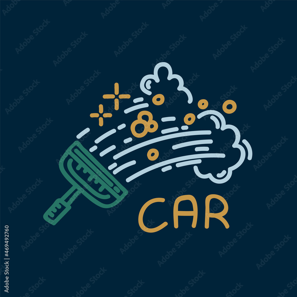 Car wash logo in color. Cleaning the glass of the transport icon. Vector linear illustration of car cleaning. Vector illustration