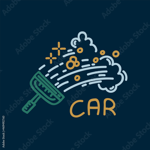 Car wash logo in color. Cleaning the glass of the transport icon. Vector linear illustration of car cleaning. Vector illustration