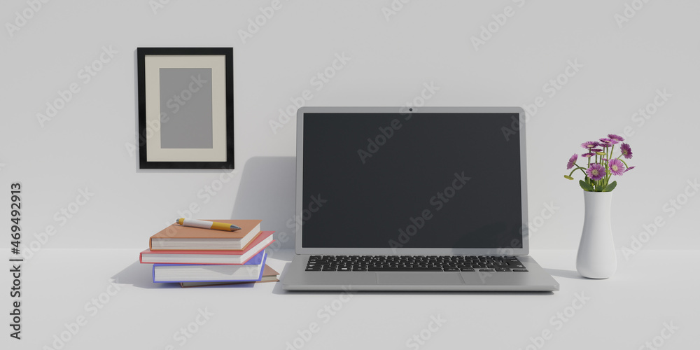 3d render laptop with various objects suitable for mockup designs and advertising 3d render laptop with various objects suitable for mockup designs and advertising