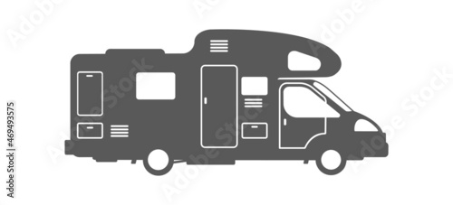 Mobile home silhouette. Van recreational car for travel, vector illustration