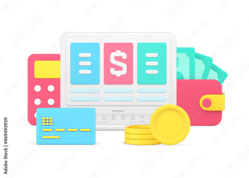 Paper investment document budget calculation with payment, debit and credit 3d icon Paper investment document budget calculation with payment, debit and credit 3d icon