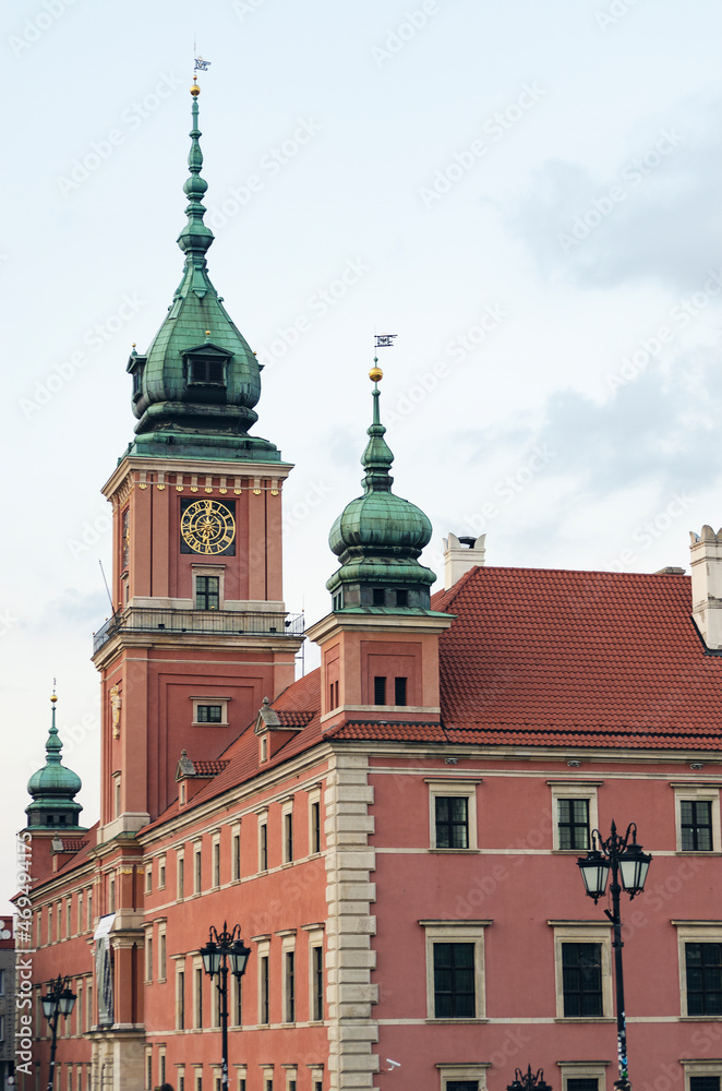POLAND, WARSAW: Scenic cityscape view of city old center with old traditional architecture