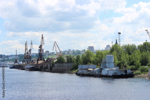 Nizhny Novgorod city - view from the Volga river to the river port, cranes © Mikhail