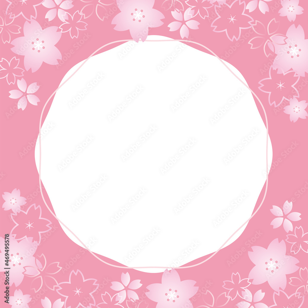 桜の正方形フレーム ／バナー／背景（ピンク　B）