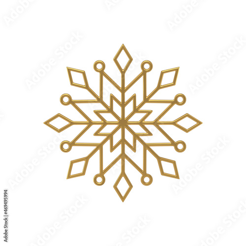 Decorative golden snowflake pattern realistic vector illustration. Glossy winter symbol