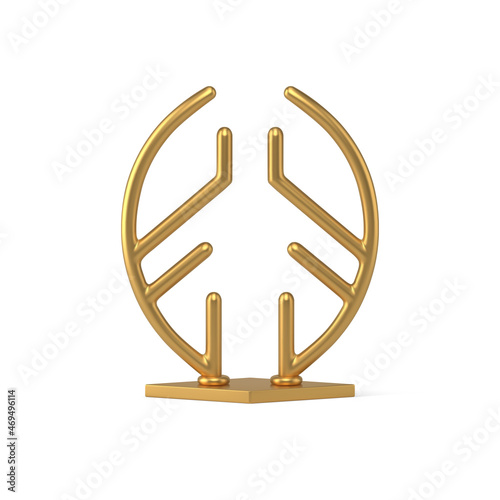 Abstract golden metallic ornamental Christmas tree statuette realistic vector minimalistic spruce