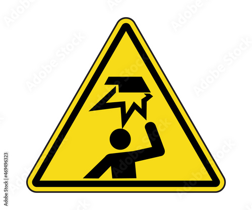 Overhead Obstacle Warning Label. International Watch Your Head Hazard Symbol. Warning Sign.