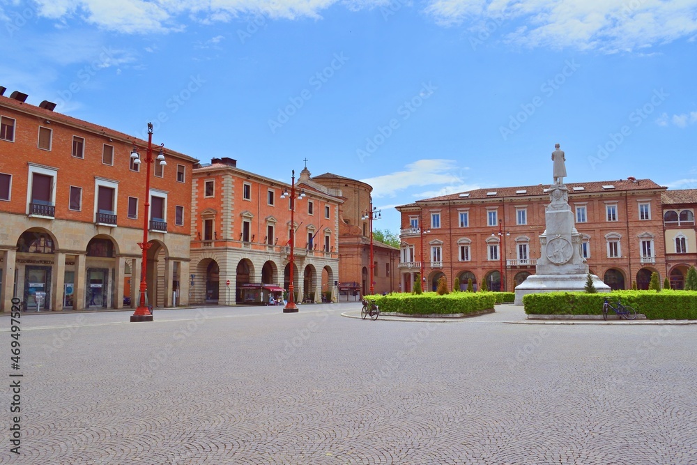 View of  Aurelio Saffi square in the historic center of the city of Forlì in Emilia Romagna, Italy
