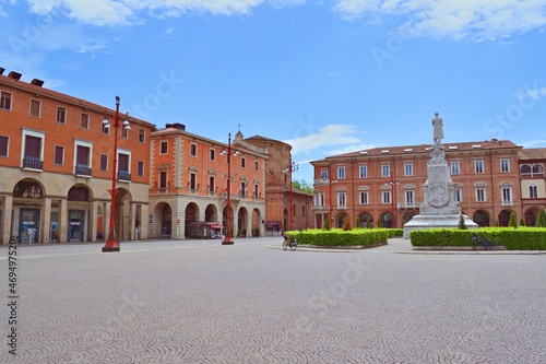View of Aurelio Saffi square in the historic center of the city of Forlì in Emilia Romagna, Italy