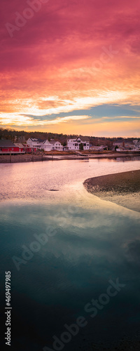 Sunset Seascape over the South River in Humarick, Massachusetts. Cellphone or smartphone background image, view from The Sea Street bridge of Humarock peninsula in Massachusetts.