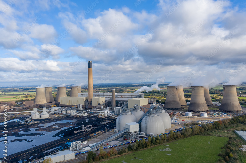 Aerial view of a coal fired Power Station with Biofuel fuel storage tanks Aerial view of a coal fired Power Station with Biofuel fuel storage tanks