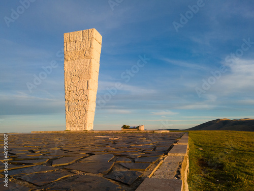 Memorial obelisk to fallen partisans on Glavudža or Šumatno hill not far from the town of Zlatibor on the mountain Zlatibor in Serbia photo