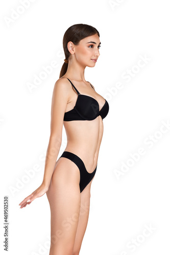 gorgeous slim woman with perfect body in black underwear