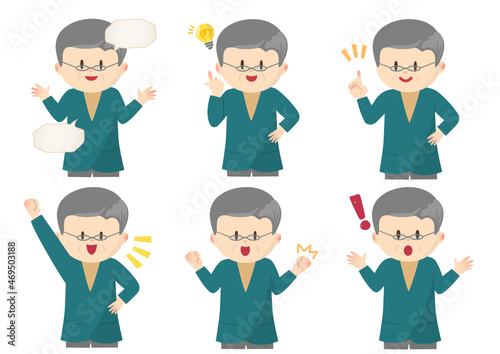 Elderly men with various gestures, さまざまな仕草の年配の男性	