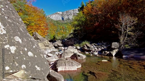 Beautiful view of the Valley of Hecho in the Spanish Pyrenees in autumn, Spain in Europe photo