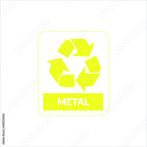  Vector illustration of metal recycling symbol in yellow color, vector icon with metal name, metal recycling symbol.