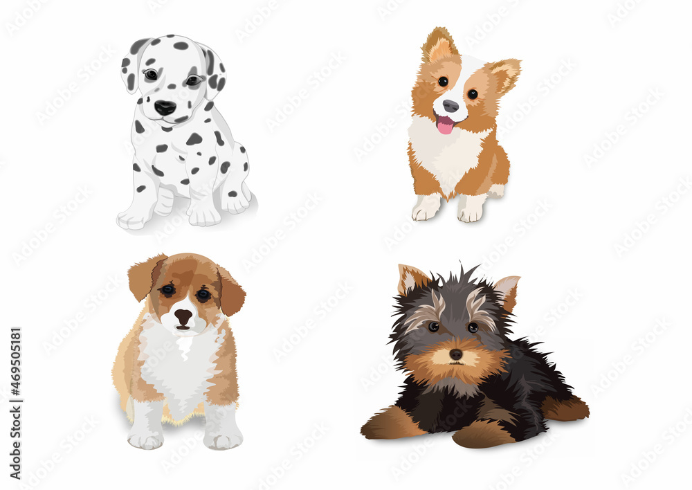 Cartoon puppies. Lovely puppies with a cute face Cartoon puppies. Lovely puppies with a cute face