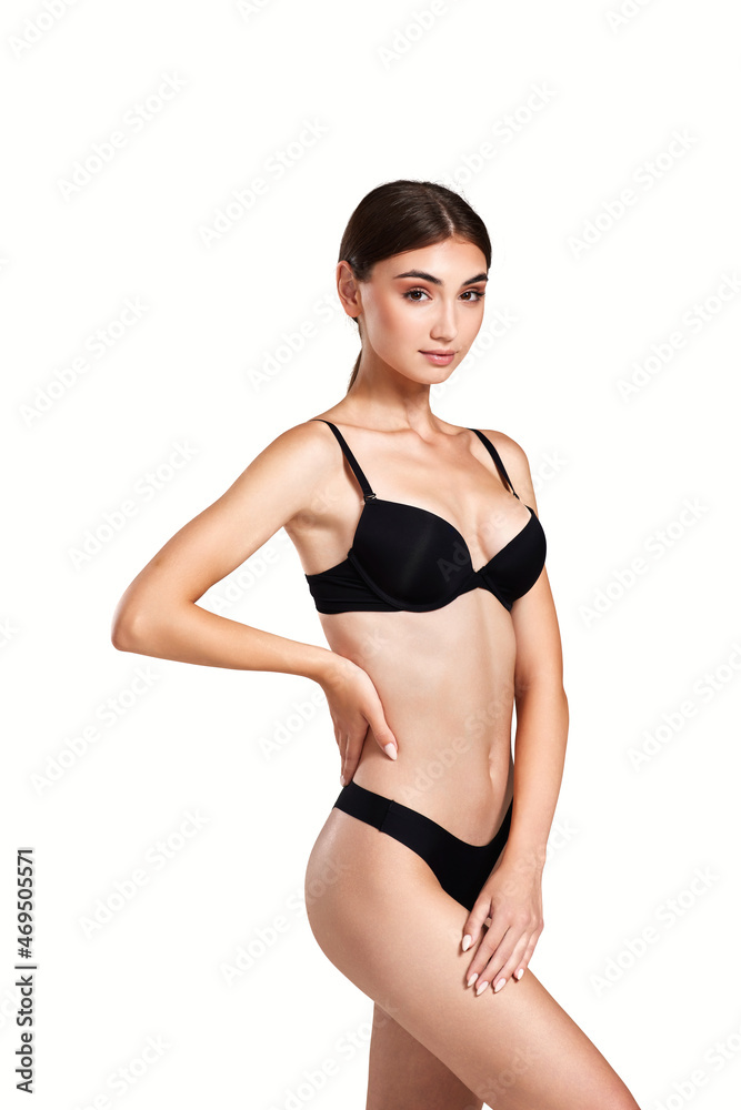 Fototapeta premium gorgeous slim woman with perfect body in black underwear