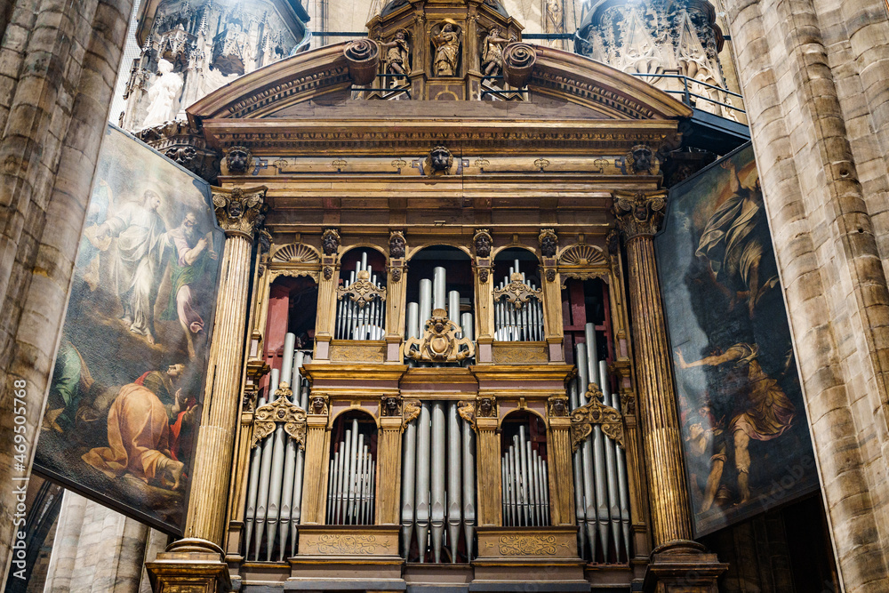 Famous old organ in the Duomo. Italy, Milan