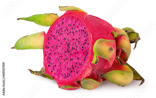 Dragon fruit half rotated isolated on white