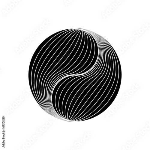 Spiral with gray lines different colors as dynamic abstract vector background or logo or icon. Yin and Yang symbol.
