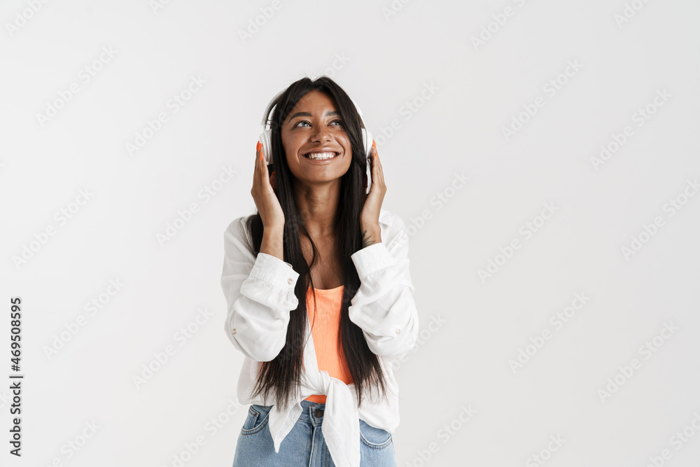 Smiling young african woman with long dark hair Smiling young african woman with long dark hair
