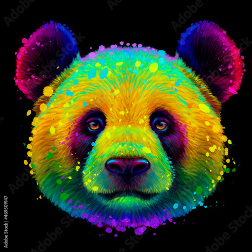 Panda. Abstract, neon portrait of a panda in the style of pop art on a black background. Digital vector graphics