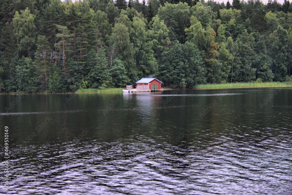 Typical scandinavian red wooden house