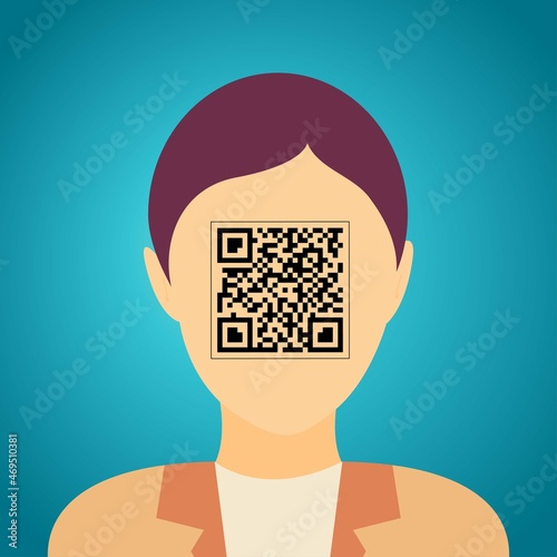 Head of a woman with a qr code instead of face