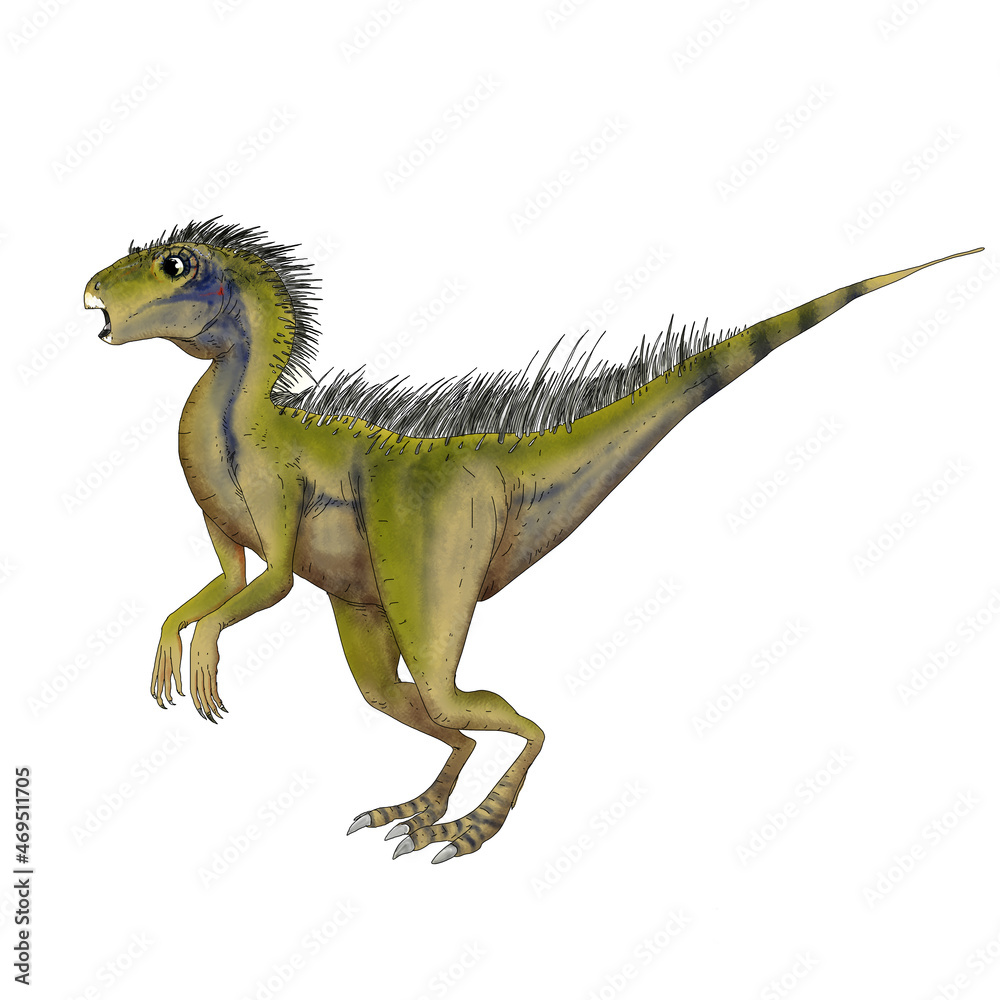 Realistic illustration of a dinosaur of the pegomastax species